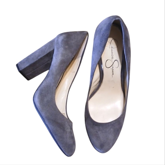 Jessica Simpson Gray Block Heel Pumps Women's Dark Gray Suede Heels Size 8.5 - Picture 1 of 11